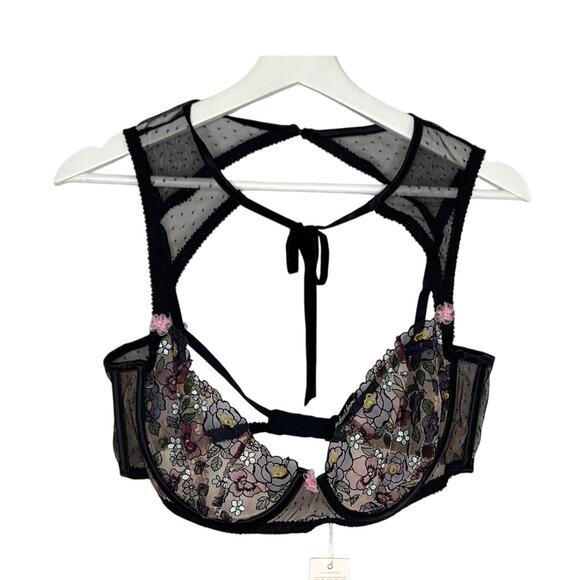 For Love and Lemons Clara Floral High Neck Underwire Bra Black Women's 38D NWT - Picture 4 of 11